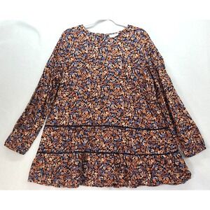 J‎ Jill Dk Floral Smocked Back Tiered Tunic Long Sleeve Fall Pumpkin Spice Vibes